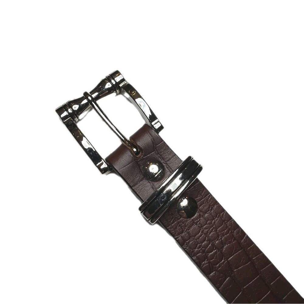 NEW Belt Western Leather Silver Tone Brown Western Women's 28 Small Top Grain